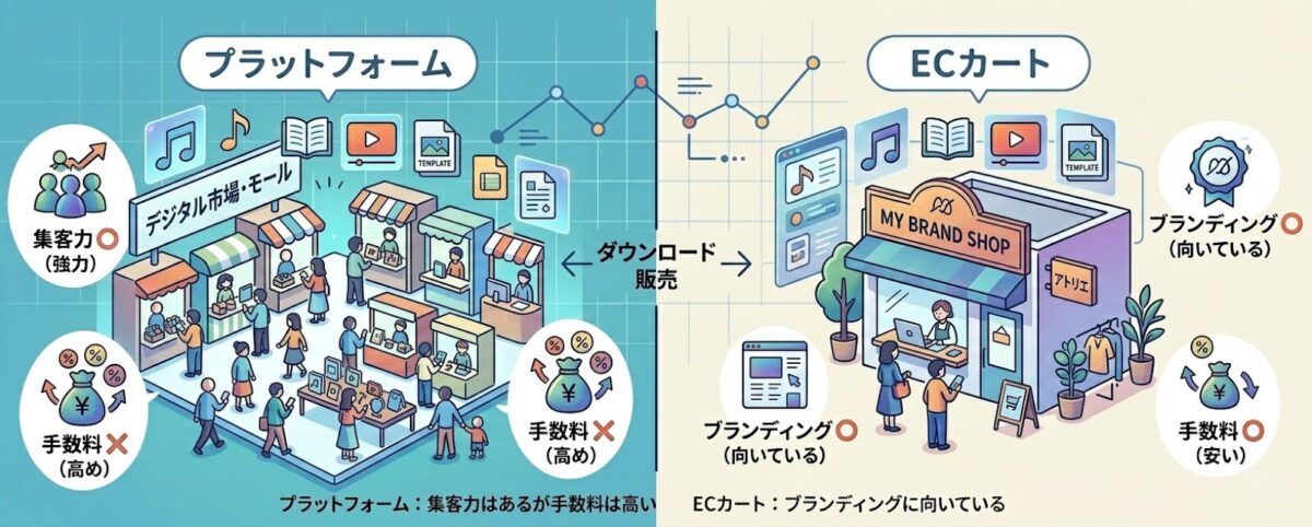 デジタルコンテンツ販売の方法(プラットフォームとECカートを比較)