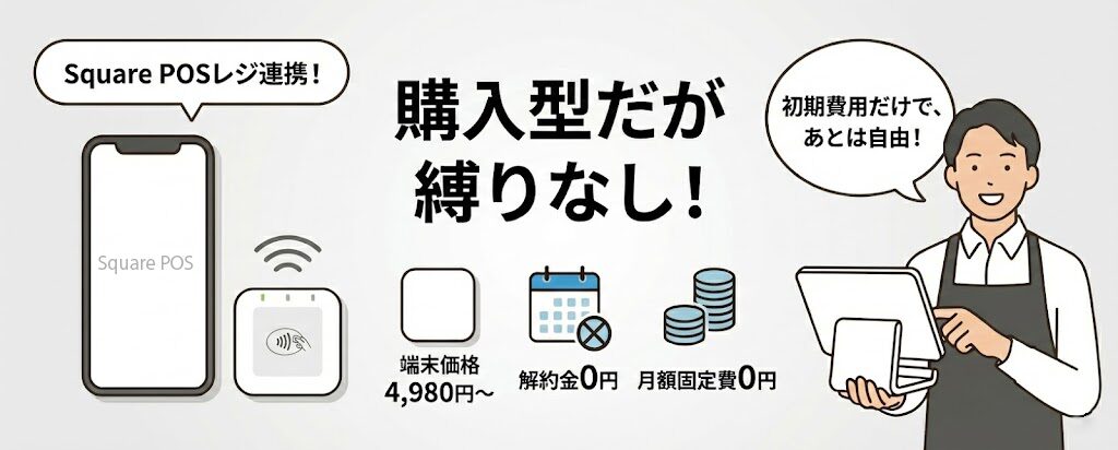 Square|購入型だが縛りなし(クレジットカード端末機の価格は最安4,980円〜)