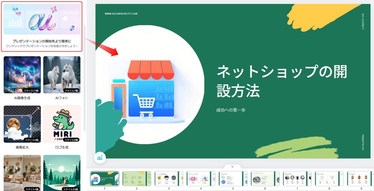 AIが自動的にプレゼンテーションを作成してくれる