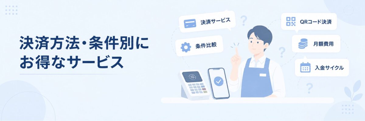 決済方法・条件別にお得な決済サービスを比較するイメージ