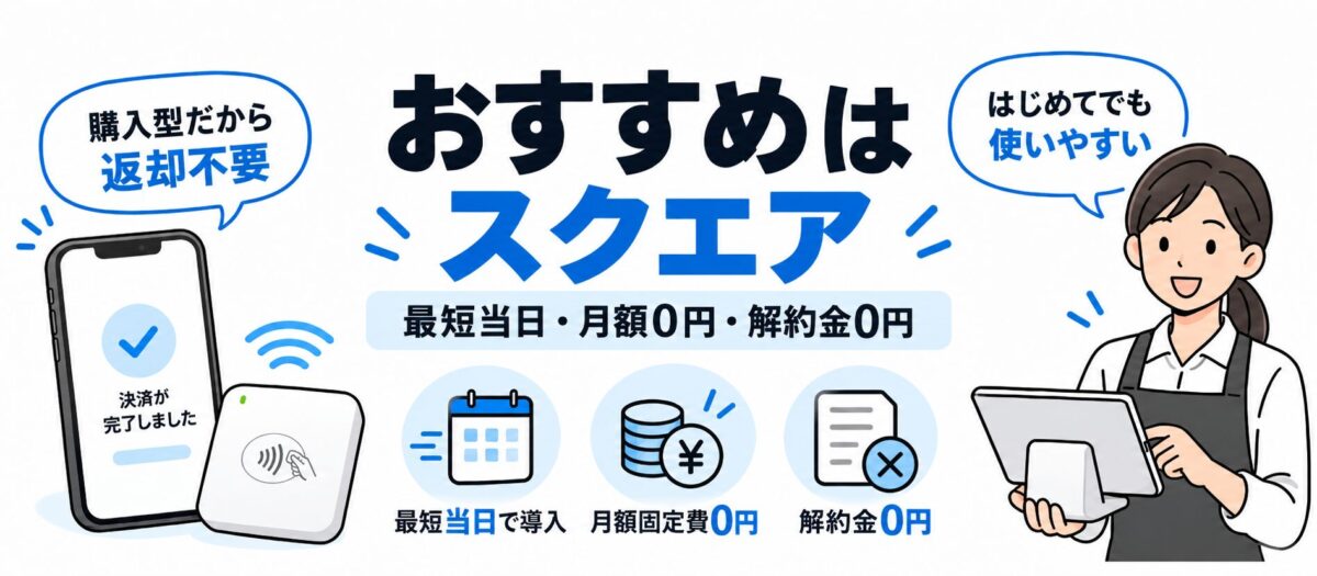 最短当日・月額0円・解約金0円で導入できるSquareがおすすめの理由
