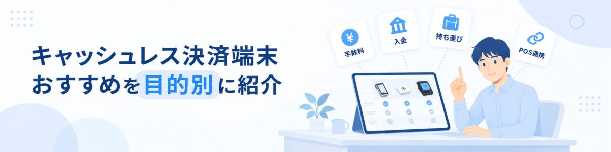 おすすめキャッシュレス決済端末の選び方を目的別に紹介するイメージ
